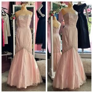 Vintage Y2K 2000s Strapless Prom Party Dress Pink Beaded Mermaid Fairy XS